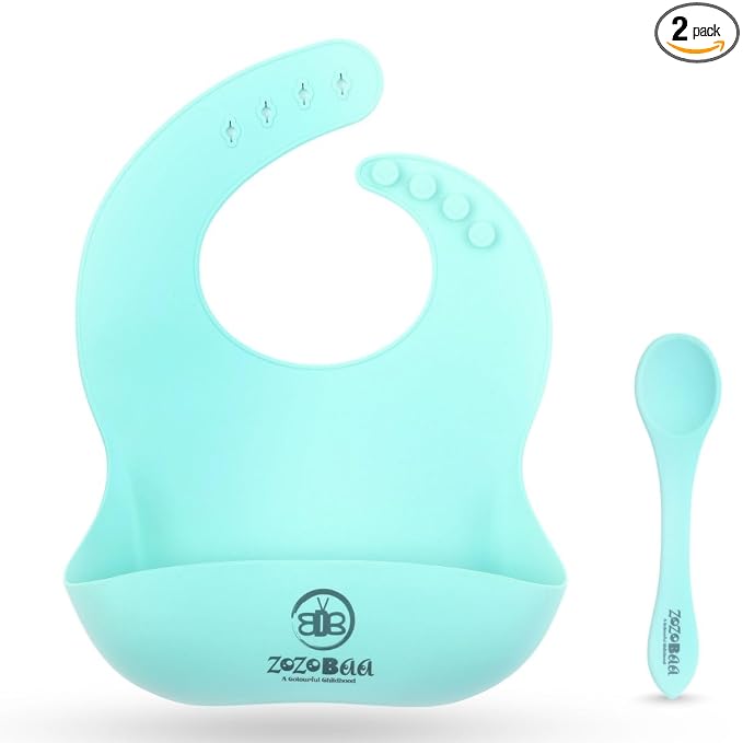 ZoZoBaa Waterproof Silicone Baby Bib & Easy-Grip Spoon Set